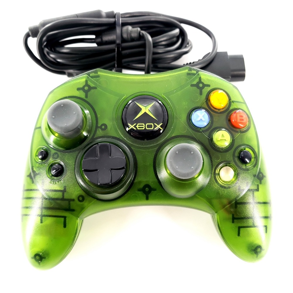 Original Xbox Controller S Transparent Clear Green w/ Breakaway Cable OEM Tested